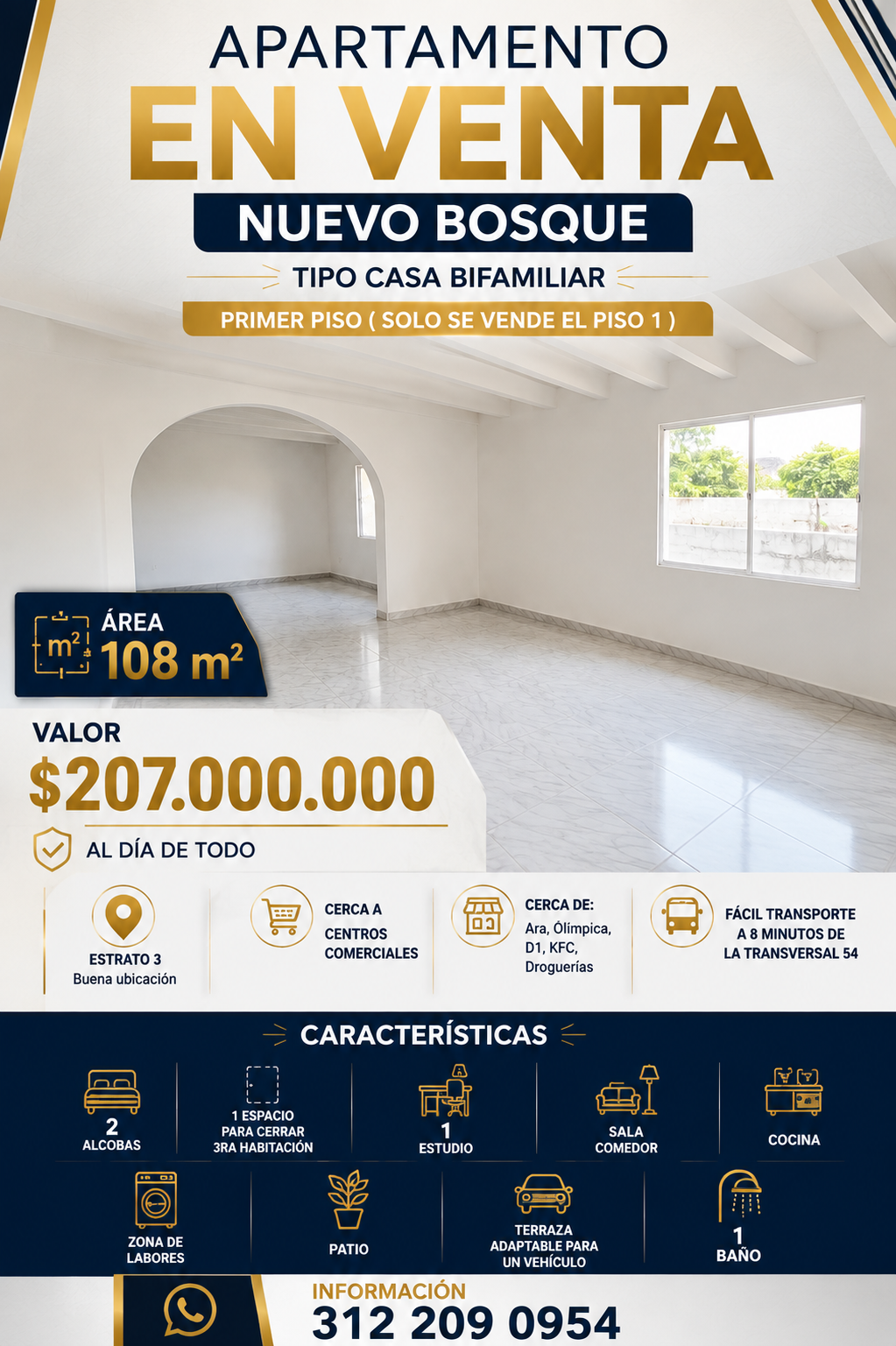 VENDO APARTAMENTO EN EL NUEVO BOSQUE PISO 1 